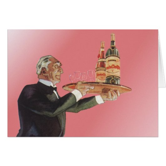  butler in een smoking serveert wijn op dienblad (Voorkant Horizontaal)