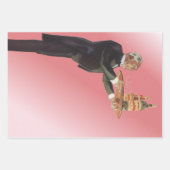  butler in een smoking serveert wijn op dienblad inpakpapier vel (Voorkant 2)