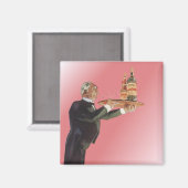 butler in een smoking serveert wijn op dienblad magneet (Voorkant / Achterkant)