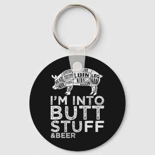 Butt Stuff en Beer Pork Snijdt Grillen BBQ Grappen Sleutelhanger