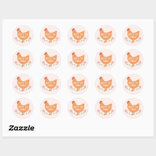 Butt to Table, Chicken Eg Carton Round Stickers (Vel)