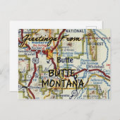 Butte Montana  Map Briefkaart (Voorkant / Achterkant)