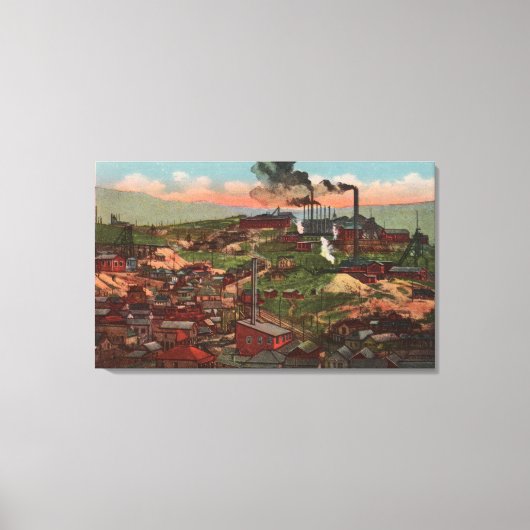 Butte, MT - Uitzicht van Factories & Homes op Hill Canvas Afdruk (Voorkant)