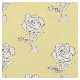 Butter Geel Wit Rose Bloemen Stof