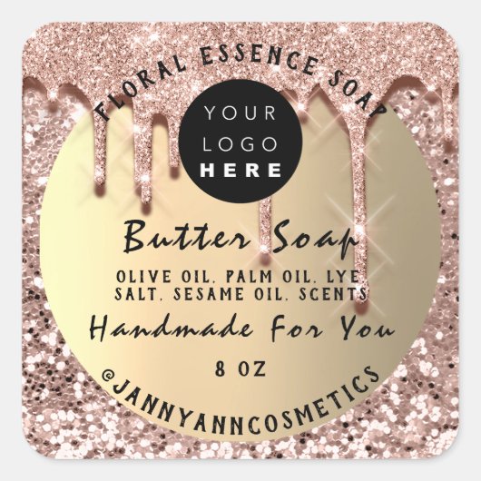 Butter Soap Cosmetics Handmade Drip Glitter Blush Vierkante Sticker (Voorkant)