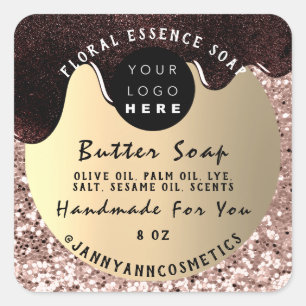 Butter Soap Cosmetics Handmade Drip Glitter Coffee Vierkante Sticker