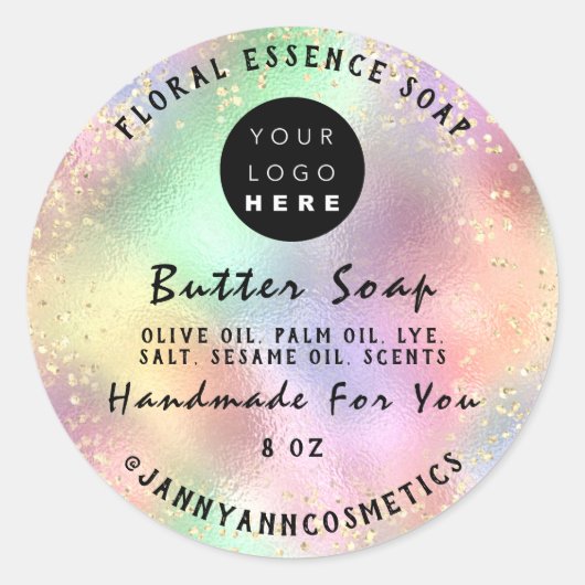 Butter Soap Cosmetics Handmade Logo Holograf GOLD Ronde Sticker (Voorkant)