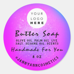 Butter Soap Cosmetics Logo Holograaf Glitter Pink Ronde Sticker