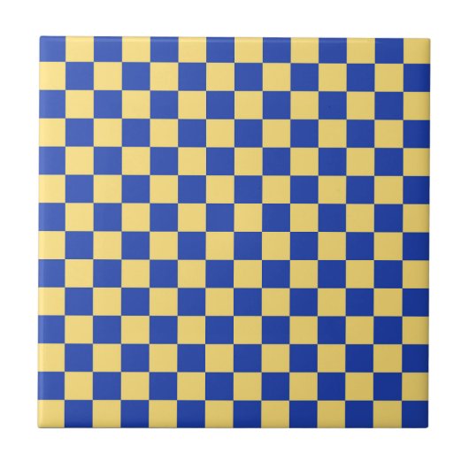 Butter yellow and blue checkered board pattern tegeltje (Voorkant)