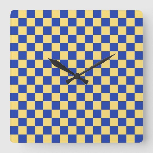 Butter yellow and blue checkered board pattern vierkante klok (Voorkant)