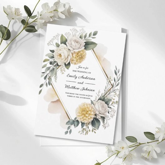 Butter Yellow And Gold Wedding Invitation