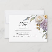 Butter Yellow And Lilac Floral Wedding RSVP Cards (Devant)