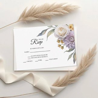 Butter Yellow And Lilac Floral Wedding RSVP Cards Kaartje