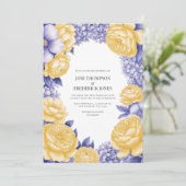 Butter Yellow and Periwinkle Floral Wedding Photo Kaart (Staand voorkant)