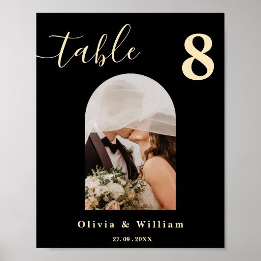 Butter Yellow Black Wedding PHOTO Table Number Poster (Voorkant)
