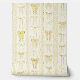 Butter Yellow Bows and Lace Vertical Stripes Behang