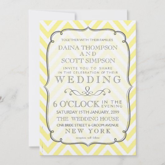 Butter Yellow Chevron Stripes Wedding Kaart (Voorkant)