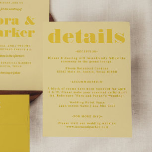 Butter Yellow Eenvoudige Trouwdetails Informatiekaartje