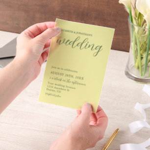 Butter Yellow en Sage Minimalist Wedding Vellum Uitnodigingen