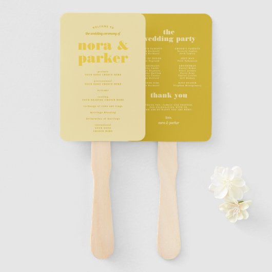 Butter Yellow Simple Wedding Program Handwaaier (Voorkant en achterkant)