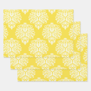 Butter Yellow Southern Cottage Damask Inpakpapier Vel
