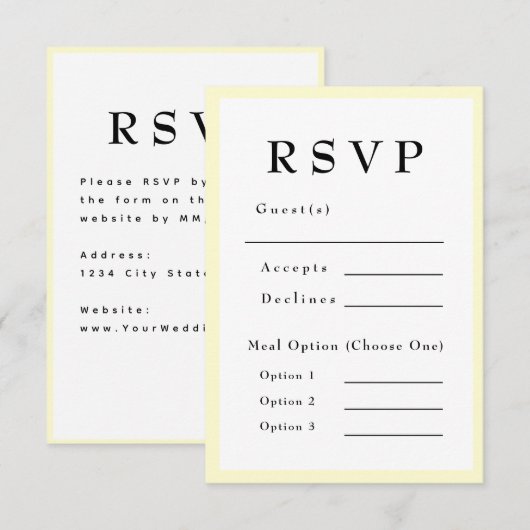 Butter Yellow Timeless Wedding RSVP (Devant / Derrière)