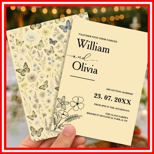 Butter Yellow Wildflower Wedding Kaart