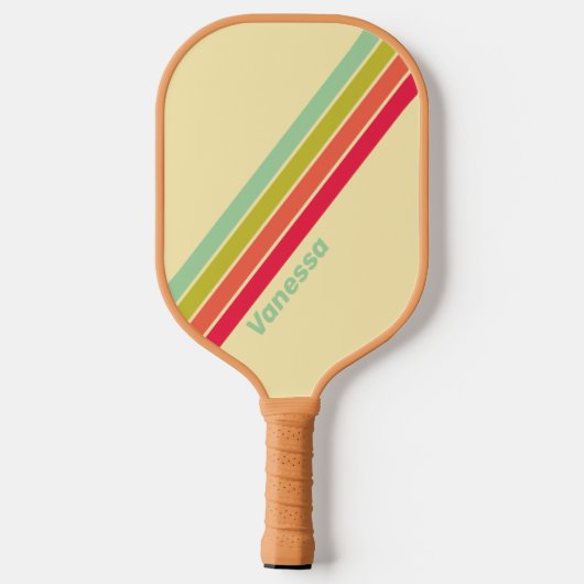Buttercream Whisper Gestreept met naam Pickleball Paddle (Achterkant)