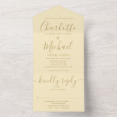 Buttercup Geel en Goud Handtekening Script Trouwen All In One Uitnodiging (Binnen)