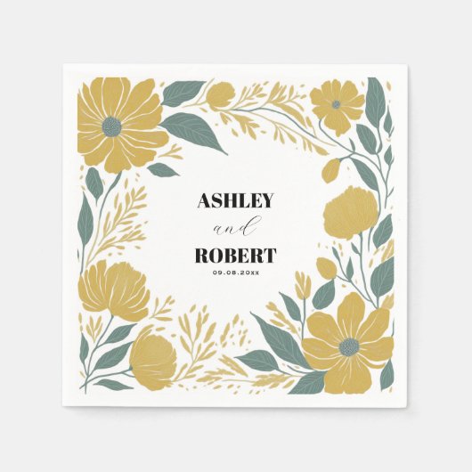 Buttercup Geel Moderne Bloemen Huwelijk Servet (Voorkant)