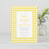 Buttercup Yellow Gingham Check Baby shower Kaart (Staand voorkant)