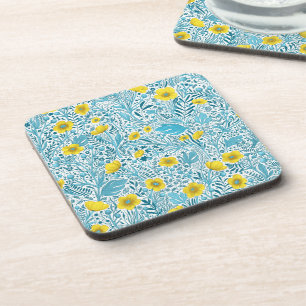 Buttercups, geel, blauw en wit bier onderzetter