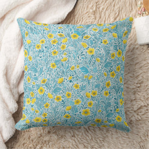 Buttercups, geel, blauw en wit kussen