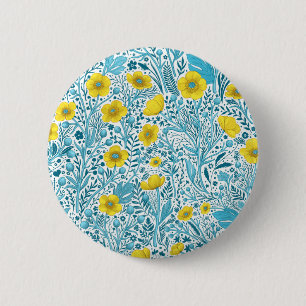 Buttercups, geel, blauw en wit ronde button 5,7 cm