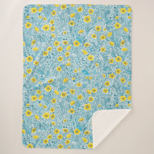 Buttercups, geel, blauw en wit sherpa deken