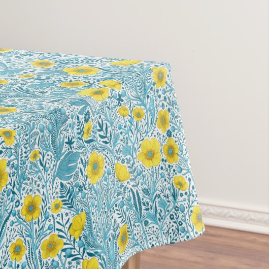 Buttercups, geel, blauw en wit tafelkleed (Voorbeeld)
