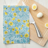 Buttercups, geel, blauw en wit theedoek (Quarter Fold)