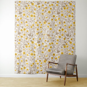 Buttercups, geel en bruin wandkleed