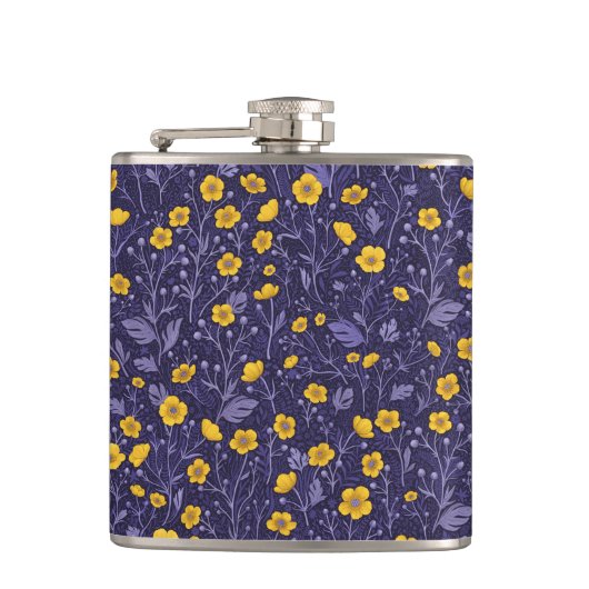Buttercups, geel en violet heupfles (Voorkant)