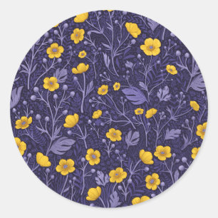 Buttercups, geel en violet ronde sticker