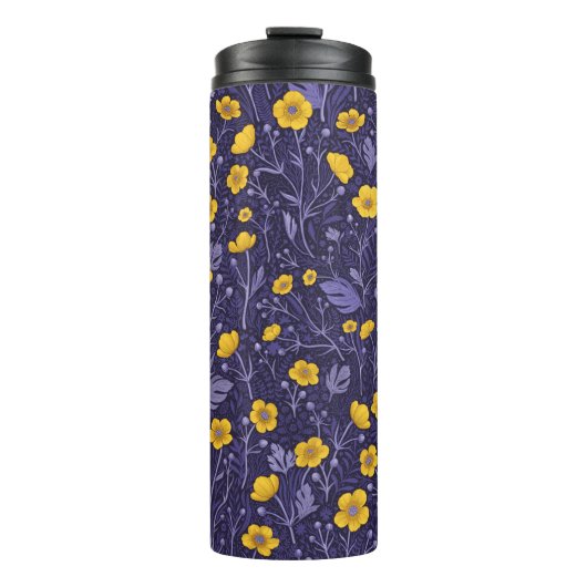 Buttercups, geel en violet thermosbeker (Voorkant)