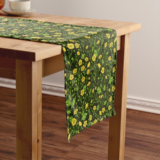Buttercups op zwart korte tafelloper (Voorbeeld)
