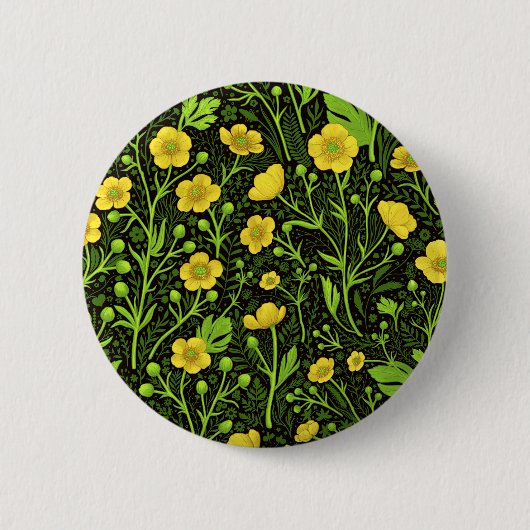 Buttercups op zwart ronde button 5,7 cm (Voorkant)