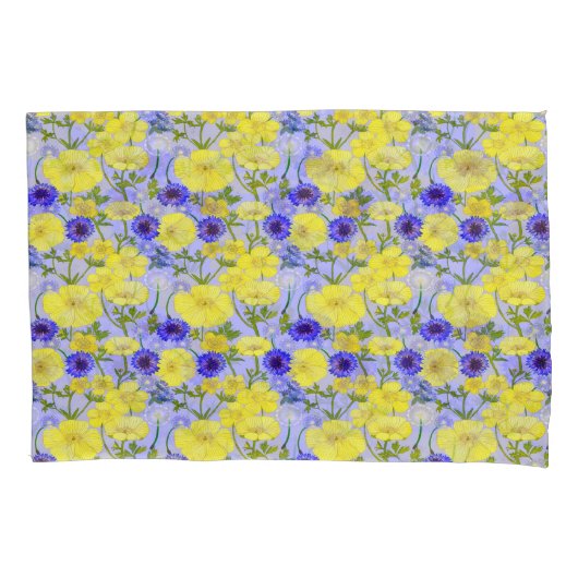 Buttercups, Paardebloem Puffballs Blauw Cornflower Kussensloop (Voorkant-Links)