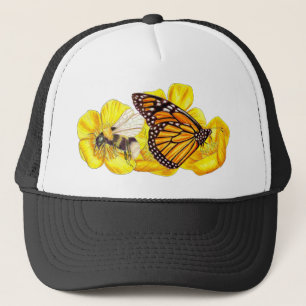 Buttercups, vlinder en bijen illustratie trucker pet