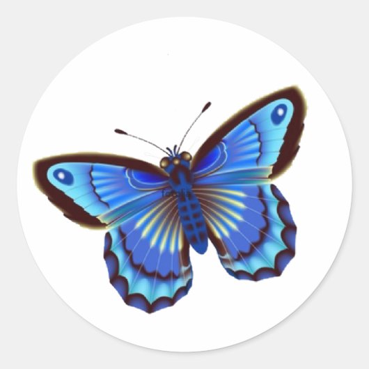 Butterfiy blauw ronde sticker (Voorkant)