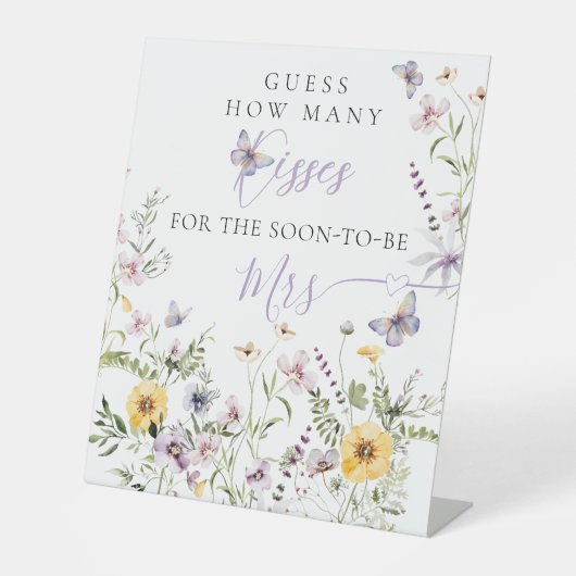 Butterflay Paarse Bloemen Vrijgezellenfeest Kisses Reclamebord Met Voetstuk (Voorkant)