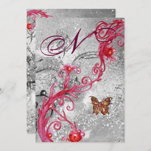 BUTTERFLES IN SPARKLES 2 Elegant bruiloft Monogram Kaart (Voorkant / Achterkant)