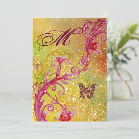 BUTTERFLES IN SPARKLES 2 Elegant bruiloft Monogram Kaart (Staand voorkant)