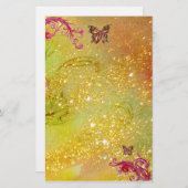 BUTTERFLES IN SPARKLES 2, geel rood Briefpapier (Voorkant / Achterkant)